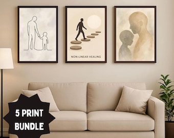 Inner Child Healing Minimalist Wall Art Bundle, Shadow Work Digital Download PDF, Printable Therapy Art, Trauma Healing Poster, Male