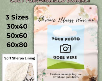 Coperta Sherpa personalizzata per malati cronici / Foto e messaggio personalizzati / Regalo Spoonie / Coperta di supporto per dolori cronici e disabilità