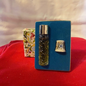 Avon Fragrant Notions, Cologne Needle Holder with Timeless Ultra Cologne and Porcelain Thimble