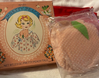 Vintage Avon Pretty Peach Powder Mitt with Original Box | Peach-Shaped Dusting Powder Puff | Unused Avon Bath Beauty Collectible