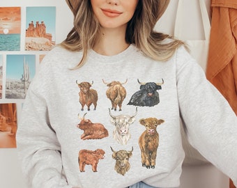 Highland Kuh Sweatshirt Western Tier Shirt Cottagecore Sommer Geschenk für sie Cowgirl Shirt Grafik Cottage Kern lustige Kuh Shirts süße Kühe