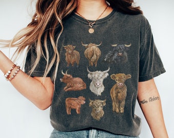 Camisa de vaca Highland Camisa de animal occidental Camisa Cottagecore Regalo de verano para su camisa vaquera Camisa gráfica Cottage core camisas de vaca divertidas