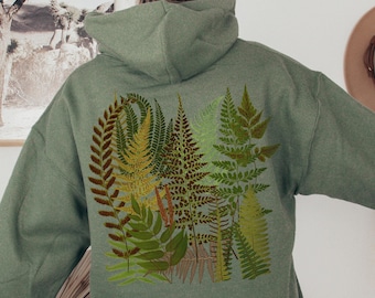 Sudadera unisex con capucha y diseño de helecho, decoración de plantas, dibujo de flores, arte botánico, jardín de flores, ilustración botánica, camiseta gráfica