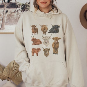 Cow Sweatshirt Cow Hoodie Highland Cow Sweater Cottagecore Sweater Cow themed gifts comfy hoodie Highland cow gifts Cow crewneck