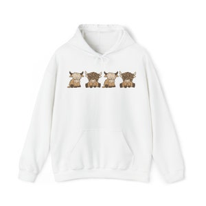 Cow Sweatshirt Cow Hoodie Highland Cow Sweater Cow themed gifts comfy hoodie Highland cow gifts Cow crewneck White