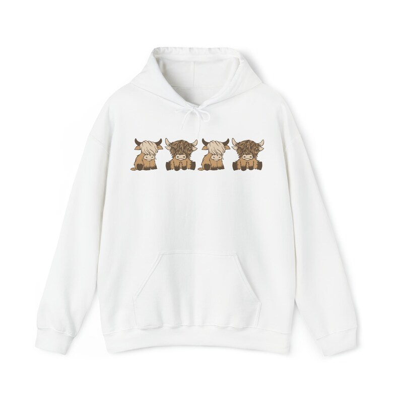 Cow Sweatshirt Cow Hoodie Highland Cow Sweater Cow themed gifts comfy hoodie Highland cow gifts Cow crewneck White