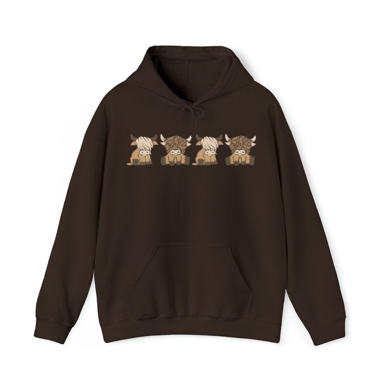 Cow Sweatshirt Cow Hoodie Highland Cow Sweater Cow themed gifts comfy hoodie Highland cow gifts Cow crewneck Dark Chocolate