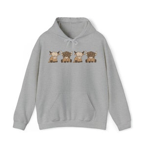 Cow Sweatshirt Cow Hoodie Highland Cow Sweater Cow themed gifts comfy hoodie Highland cow gifts Cow crewneck Sport Grey