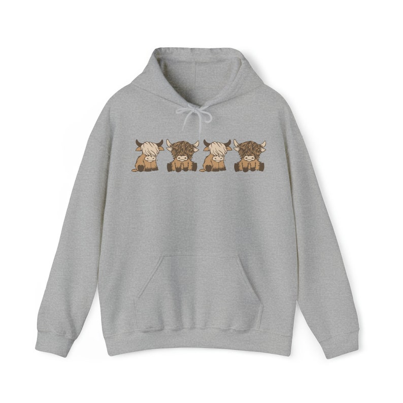 Cow Sweatshirt Cow Hoodie Highland Cow Sweater Cow themed gifts comfy hoodie Highland cow gifts Cow crewneck Sport Grey