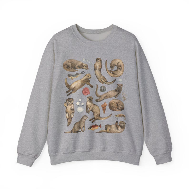 Sweat-shirt loutre : col rond unisexe pour les amateurs de loutre Sport Grey