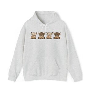 Cow Sweatshirt Cow Hoodie Highland Cow Sweater Cow themed gifts comfy hoodie Highland cow gifts Cow crewneck Ash