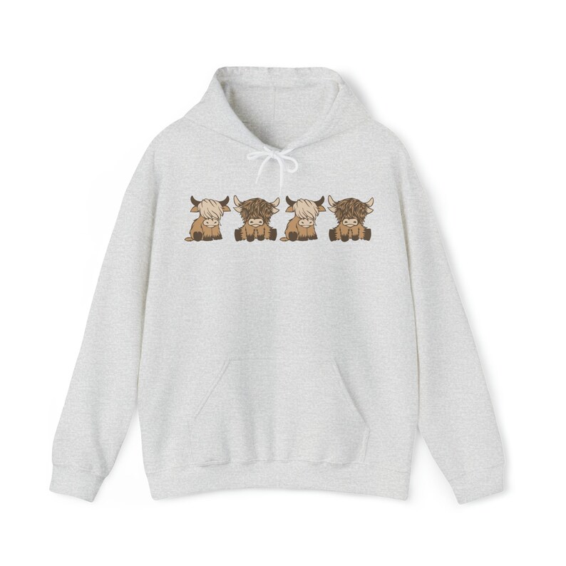 Cow Sweatshirt Cow Hoodie Highland Cow Sweater Cow themed gifts comfy hoodie Highland cow gifts Cow crewneck Ash