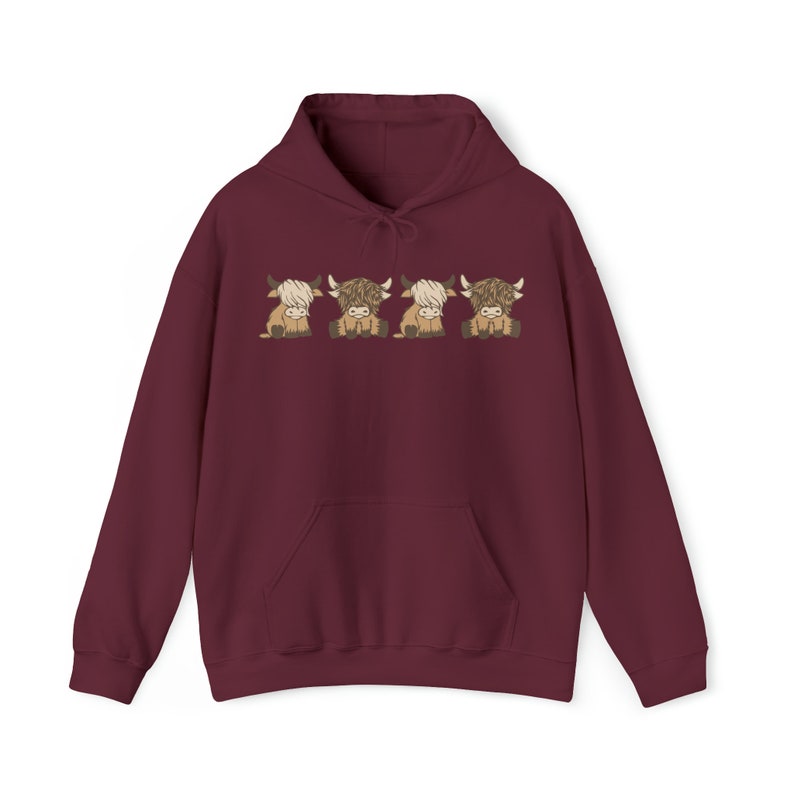 Cow Sweatshirt Cow Hoodie Highland Cow Sweater Cow themed gifts comfy hoodie Highland cow gifts Cow crewneck Maroon