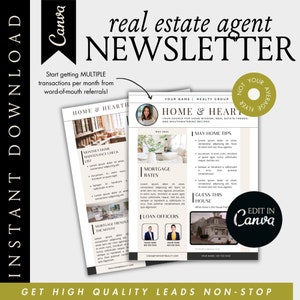 Real Estate Newsletter Template, Real Estate Mailer, Real Estate Marketing, Printable Real Estate Newsletter, Canva Template Newsletter