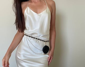 Luxurious White Silk Slip Dress.