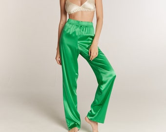 Luxurious Green Silk Trousers.