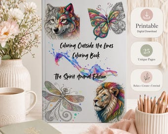 Printable Adult Coloring Book for Women | Mindfulness Coloring Pages, Stress Relief | Spirit Animal, Nature, Anxiety Coloring PDF