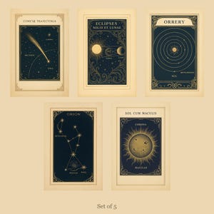 Celestial Prints Set | Art Nouveau Comet, Eclipse, Orrery Astronomy Wall Art (Digital Download)