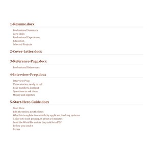 Complete Career Document Bundle, Technical Track Resume Template (Word, Editable)