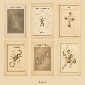 Vintage Star Chart Prints | Summer Triangle, Winter Hexagon, Southern Cross (Digital Download)