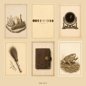 Set med häxaltartryck | Kristall, månfaser, spegel, grimoire (digital nedladdning)