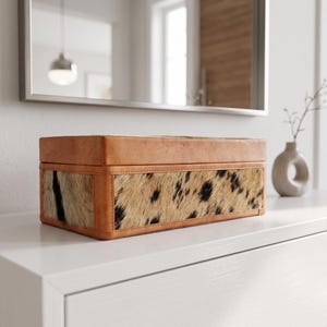 Springbok Hide Leather Box | Hand-Stitched Fur Storage (13 Inch)