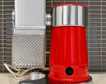 Vintage Quick Mill Electric Cheese Grater, Red Chrome Italian MCM Kitchen Appliance