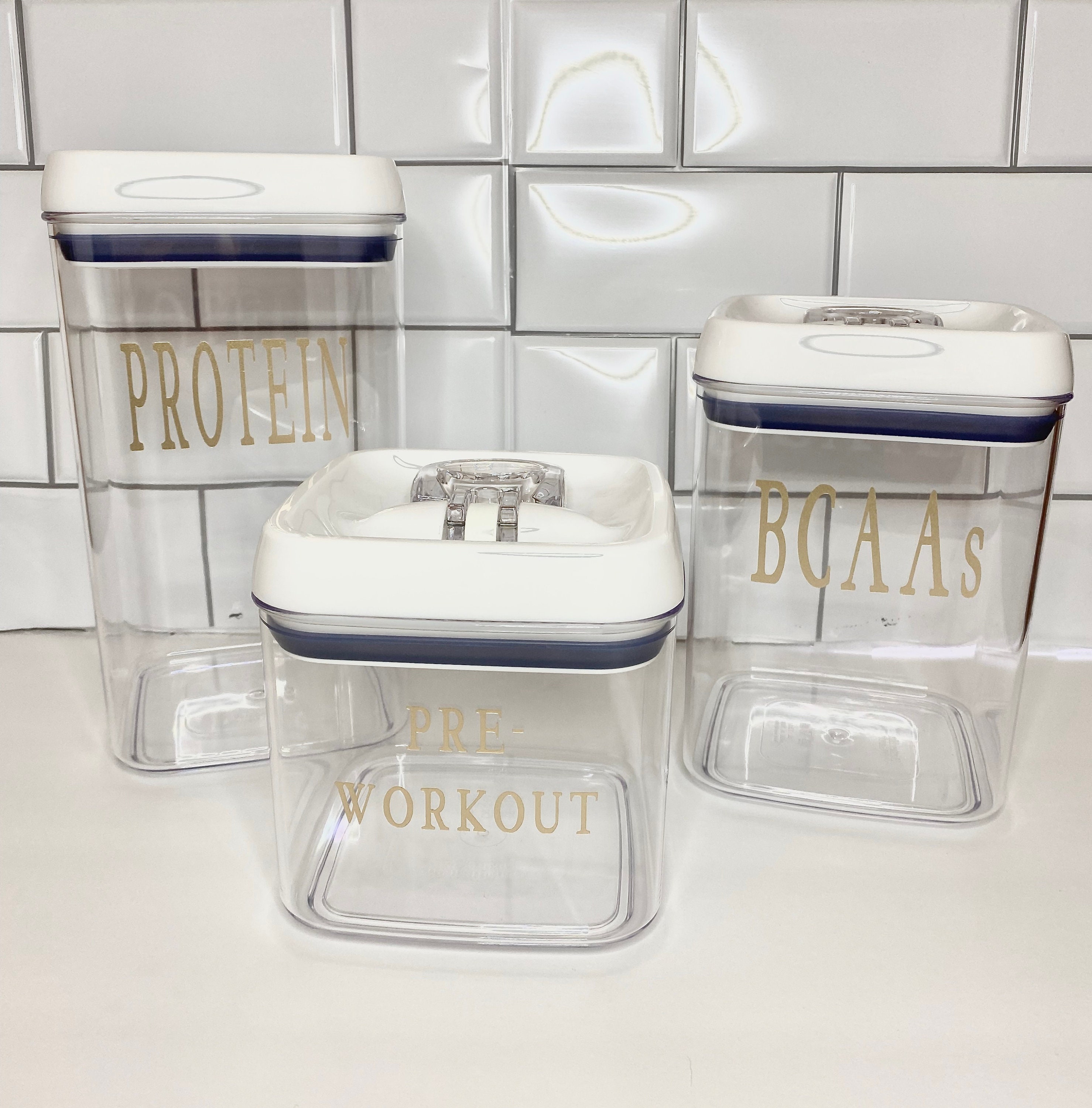 SPEQT Protein Powder Container To Go,Stackable Containers 3 Leakproof,Twist  Lock Holders Pre Workout…See more SPEQT Protein Powder Container To