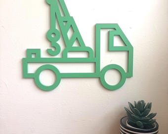 Tow Truck Wall Decor, 3D Printed Truck Art, Construction Theme Nursery, Toddler Boy Room Decor, Kids Playroom Wall Hanging, Truck Silhouette