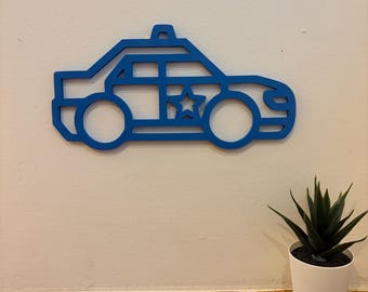 Police Car Wall Art - 3D Printed Police Cruiser Decor for Nursery, Playroom, or Law Enforcement Theme - Modern Patrol Car Wall Hanging