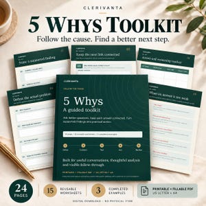 5-Why-Methode (PDF): Arbeitsblätter zur Ursachenanalyse, druckbar und ausfüllbar, mit Beispielen