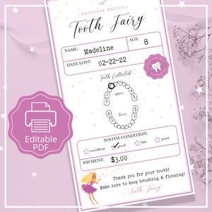 Tooth Fairy Printable Receipt Tooth Fairy Letter Download Tooth Fairy