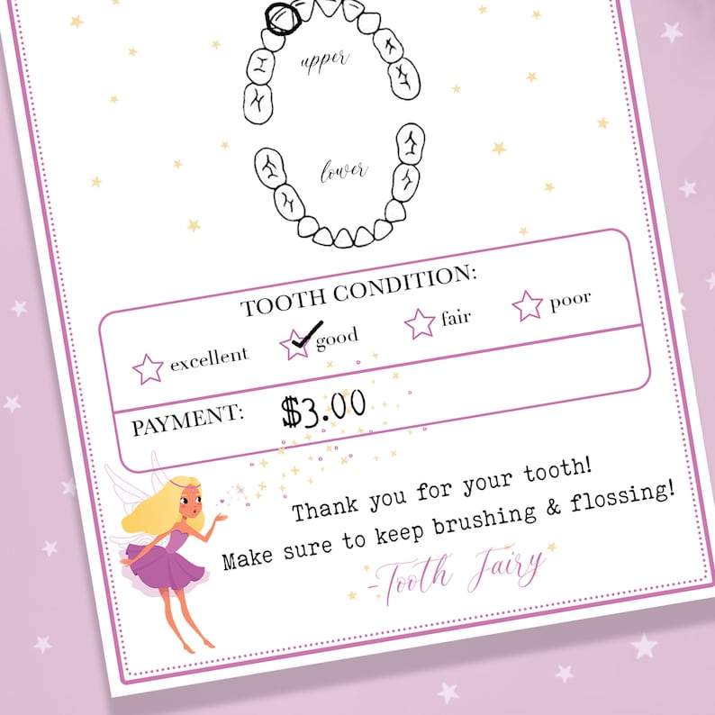Tooth Fairy Printable Receipt Tooth Fairy Letter Download Etsy
