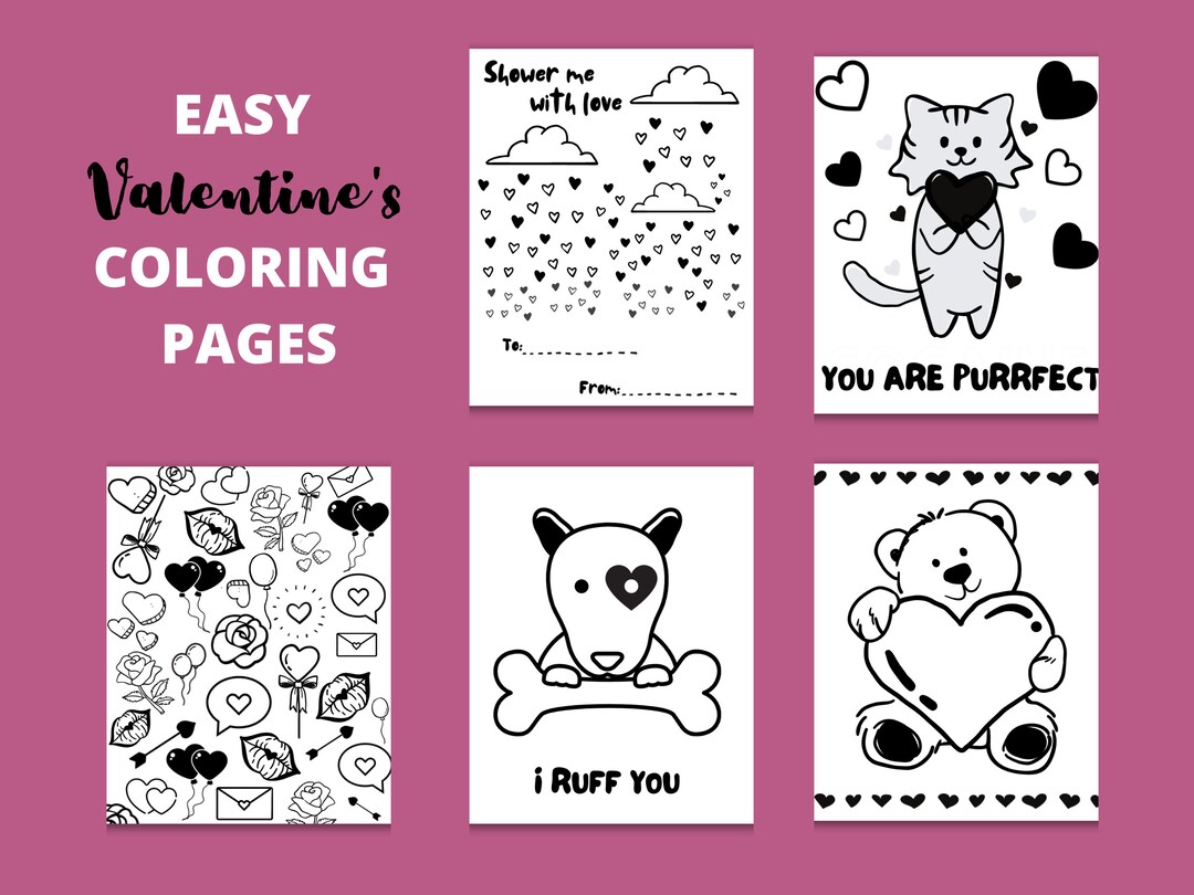 5 Easy Valentine's Day Coloring Pages - Etsy
