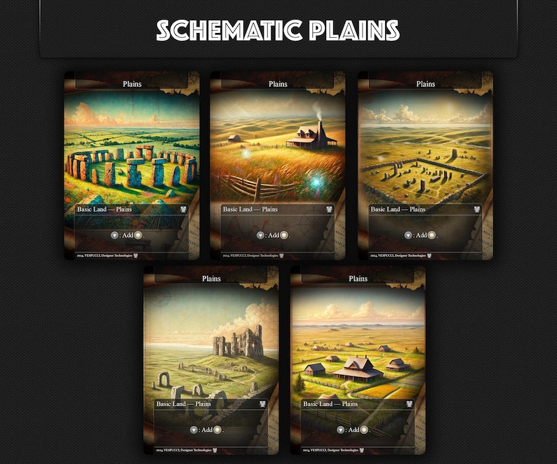 MTG Basic Lands Proxy Set, Schematic Full Art, 5 Color & Colorless - Etsy