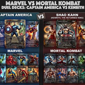 Marvel vs Mortal Kombat, Duel Decks, 2 EDH Decks, Kenrith the Returned King vs Captain America EDH Deck, 216 Total Proxy Cards