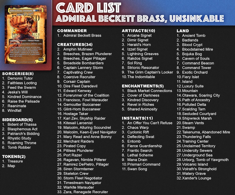 Deck proxy de piratas de anime para MTG, inspirado em One Piece para EDH, Almirante Brass! imagem 3