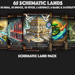 65 Schematic Land Pack Dual Lands, Fetch Lands, Shock Lands, Basic Lands, Artifact Lands, Utility Lands Styles Premium Proxies