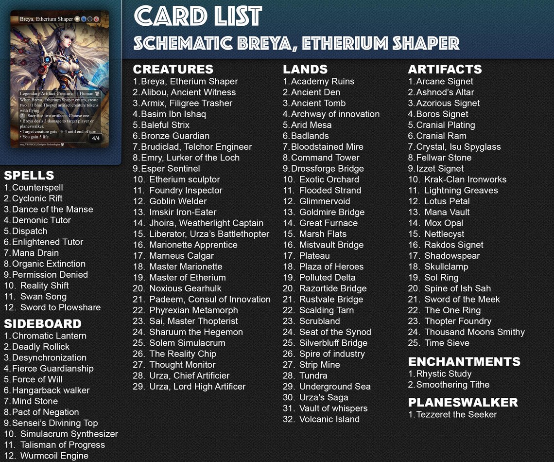 Breya, Etherium Shaper EDH Deck, 114 Cards (108 Proxies & 6 Tokens) - Etsy
