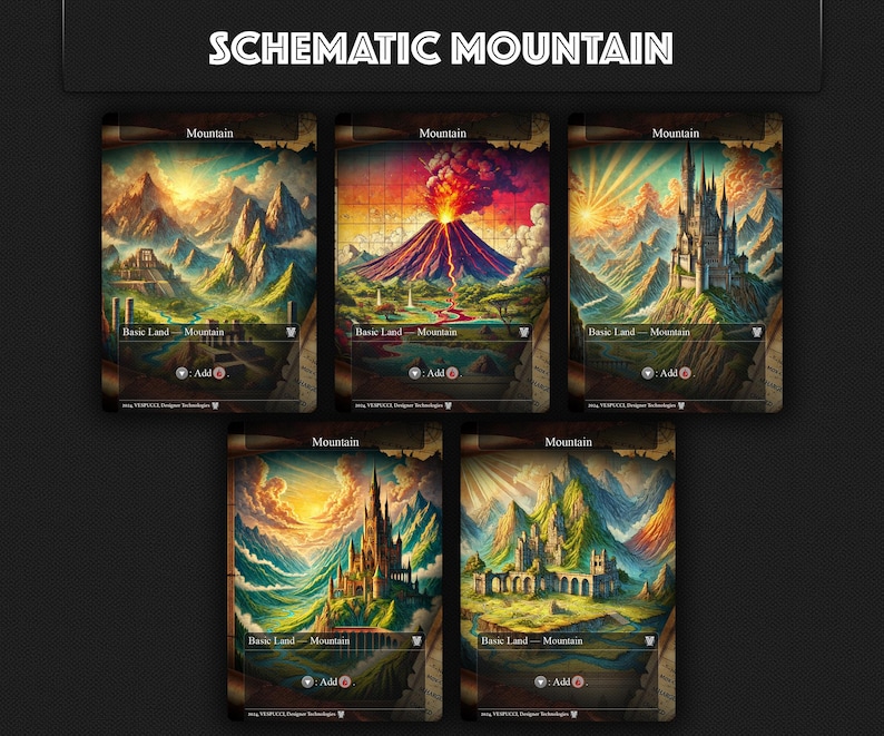 MTG Basic Lands Proxy Set, Schematic Full Art, 5 Color & Colorless - Etsy