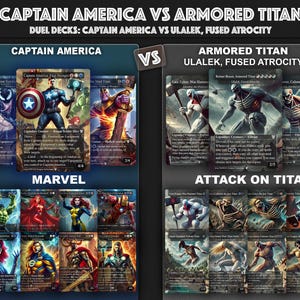 Marvel VS Attack on Titan, Duel Decks, 2 EDH Decks, Captain America vs Ulalek, Fused Atrocity EDH Deck, 216 Total Custom Proxy Cards