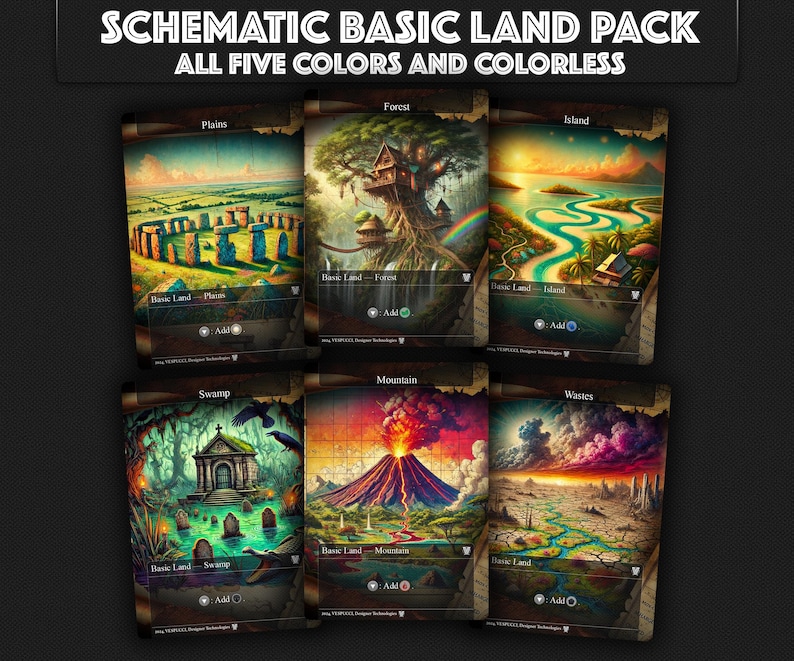 MTG Basic Lands Proxy Set, Schematic Full Art, 5 Color & Colorless - Etsy