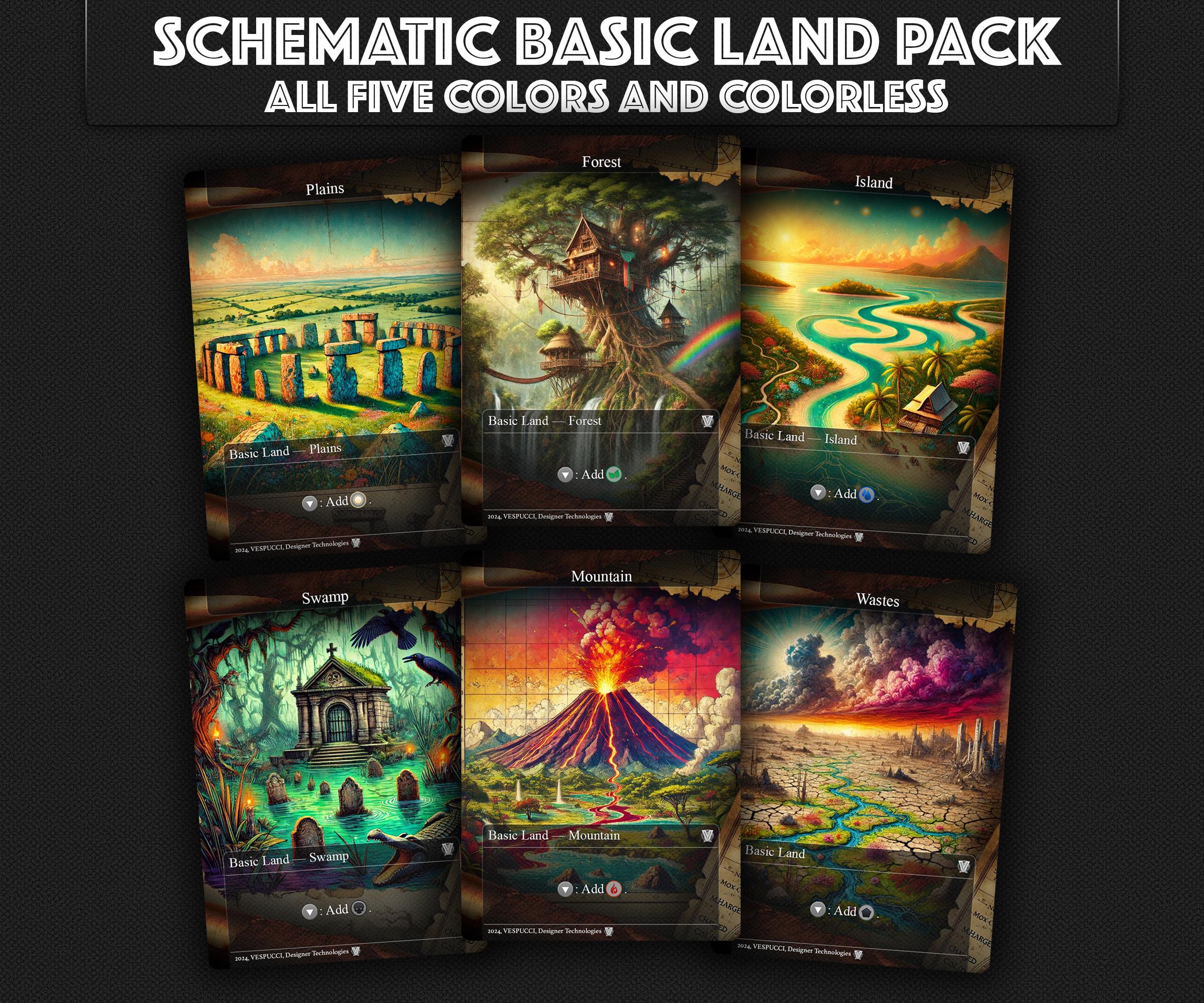 MTG Basic Lands Proxy Set, Schematic Full Art, 5 Color & Colorless - Etsy
