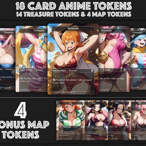 18 fichas de tesoro y mapa personalizadas de anime, fichas premium con el estilo de fichas proxy premium de One Piece, 14 fichas de tesoro y 4 fichas de mapa
