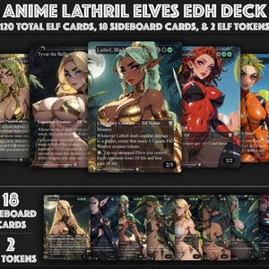 Lathril Lame des elfes EDH Style anime Waifu Proxy Deck Proxy personnalisé Elfes tribaux elfes Cartes haute qualité, 120 cartes, 18 cartes pour buffet