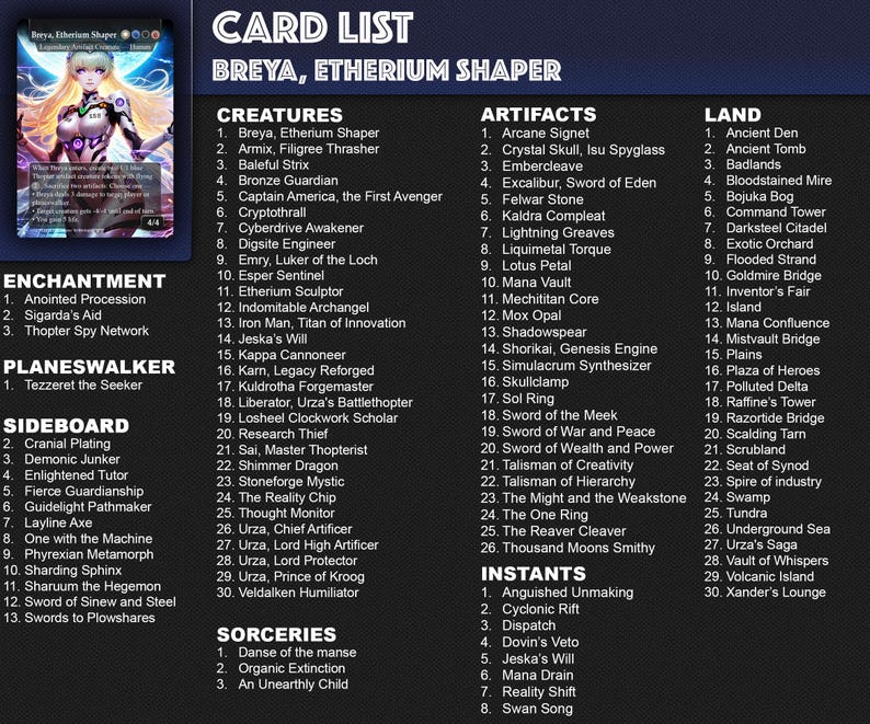 Breya MTG Commander Deck, Affinity & Equipment, Custom Proxies - Etsy