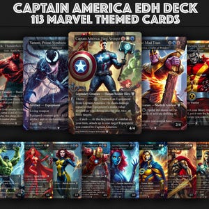Captain America EDH Deck, 113 Cards, 13 Sideboard, Includes all major characters, Captain America Equipment Deck, Custom Proxies