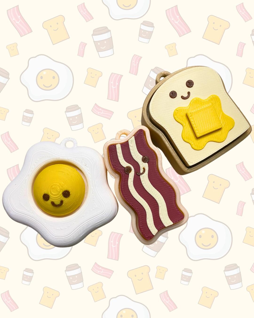 Cute Breakfast Keychain Set – 3D Printed Egg, Bacon & Toast - Etsy