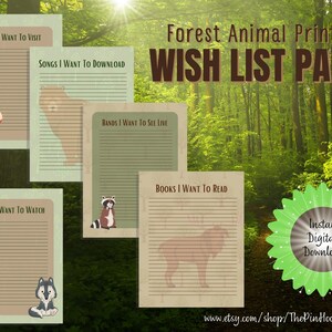 Waldtiere Wunschliste Stationär (Pack #2), druckbarer digitaler Download
