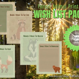 Waldtiere Wunschliste Stationär (Pack #1), druckbarer digitaler Download